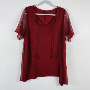 Catherines Plus Size 0X 14 16 Mesh Overlay Top Red Short Sleeve Casual